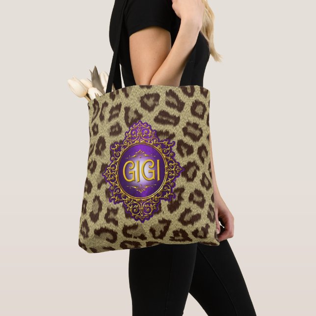 Sweet GIGI Royal Purple & Gold Tote Bag (Close Up)
