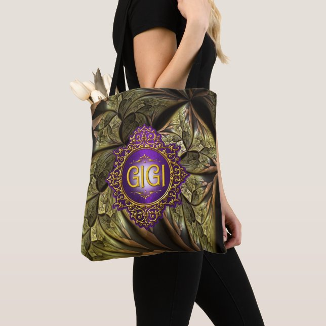 Sweet GIGI Royal Purple & Gold Tote Bag (Close Up)