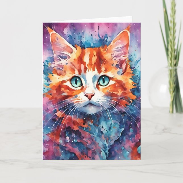 Sweet Ginger Kitten Watercolor All Occasions Card (Front)