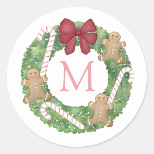 Sweet Gingerbread Candy Canes Christmas Wreath Classic Round Sticker