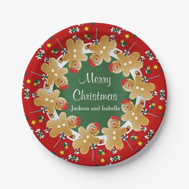 Sweet Gingerbread Christmas Paper Plates (Front)