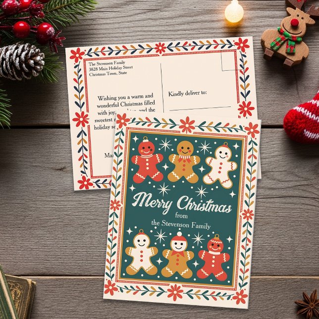 Sweet Gingerbread Family Christmas Greeting Postcard (Creator Uploaded)