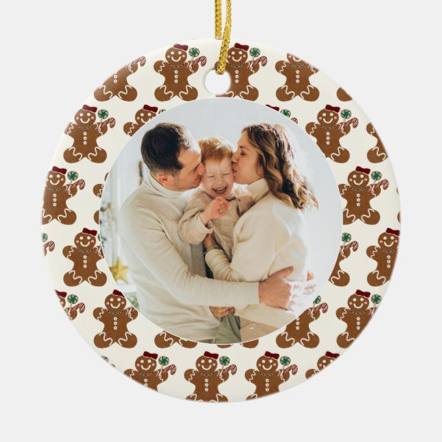 Sweet Gingerbread Girl Frame Family Christmas Ceramic Ornament (Front)