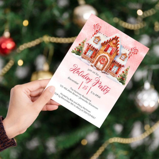 Sweet Gingerbread House Holiday Party Card (Creator Uploaded)