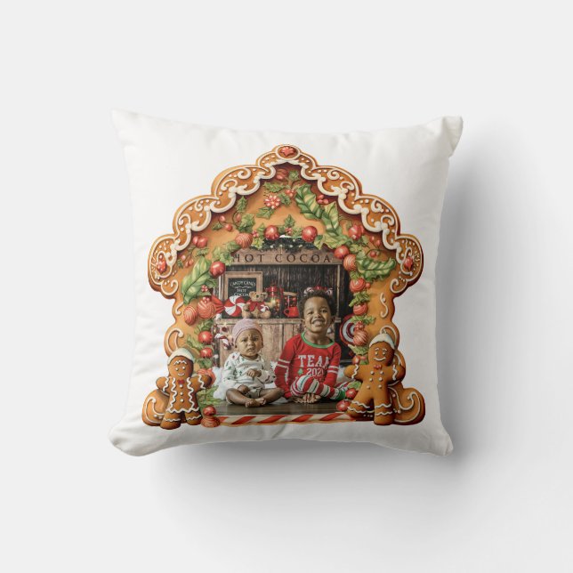 Sweet Gingerbread House Photo Throw Pillow (Front)