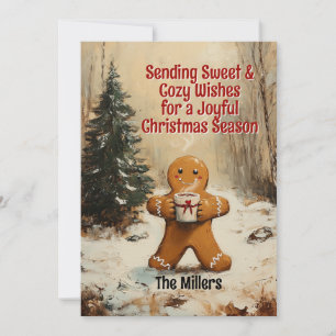 Sweet Gingerbread Man Drinking Hot Cocoa Holiday Card