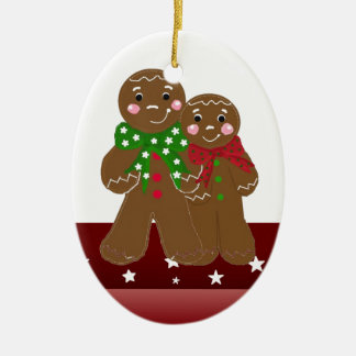 Sweet Gingerbread Men Ceramic Ornament