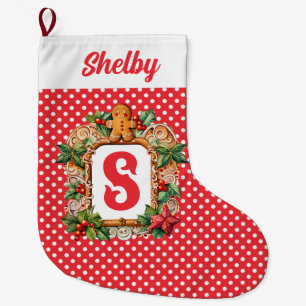 Sweet Gingerbread Monogram Large Christmas Stocking