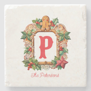 Sweet Gingerbread Monogram Stone Coaster