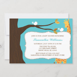 Sweet Giraffe and Birds Gender Neutral Baby Shower Invitation