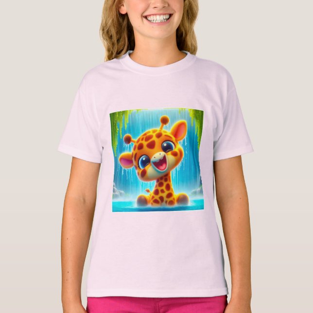 Sweet giraffe at the waterfall T-Shirt (Front)