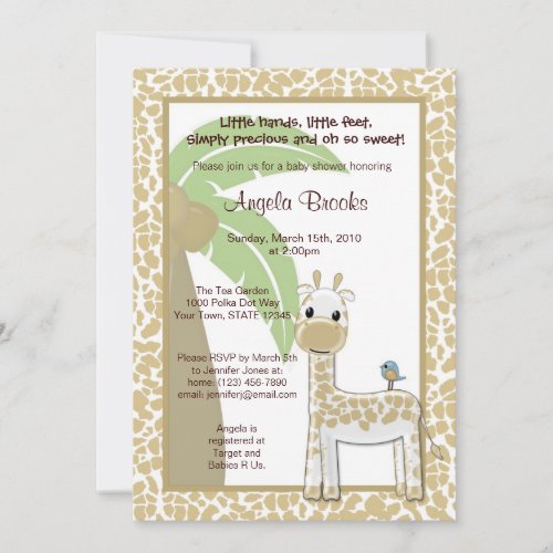 Sweet Giraffe Birdie Baby Shower Invitation