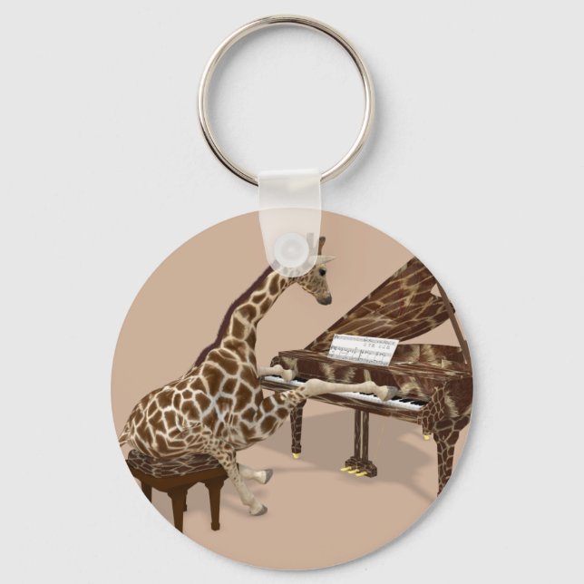 Sweet Giraffe Loves To Play Piano Keychain (Front)
