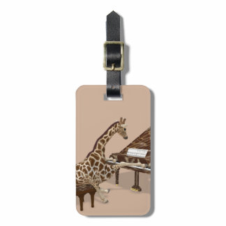 Sweet Giraffe Loves To Play Piano Luggage Tag