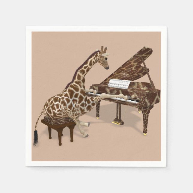 Sweet Giraffe Loves To Play Piano Paper Napkins (Front)