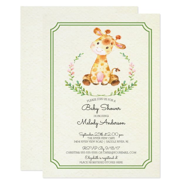 Sweet Giraffe Neutral Baby Shower Invitation