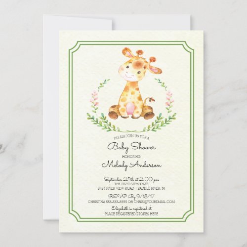 Sweet Giraffe Neutral Baby Shower Invitation