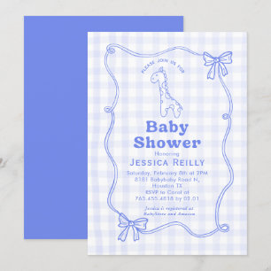 Sweet Giraffe Plaid Bow Elegant Baby Shower Invitation