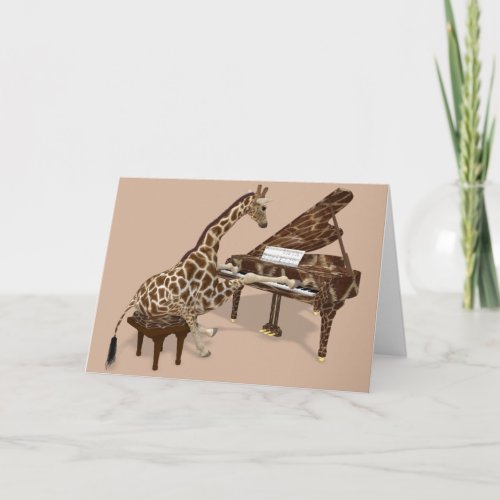 Sweet Giraffe Playing Piano Card