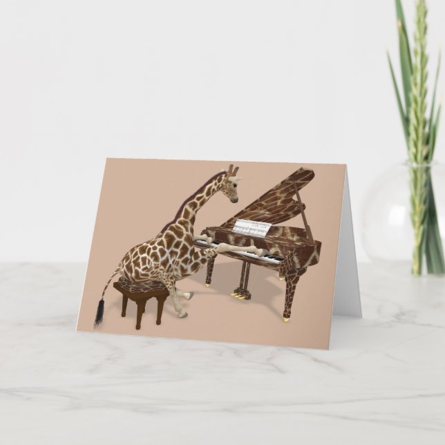 Sweet Giraffe Playing Piano Card (Front)