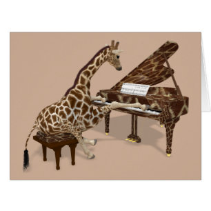 Sweet Giraffe Playing Piano Cards
