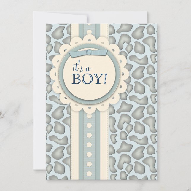 Sweet Giraffe Scrapbook Baby Shower Invite | Blue (Front)