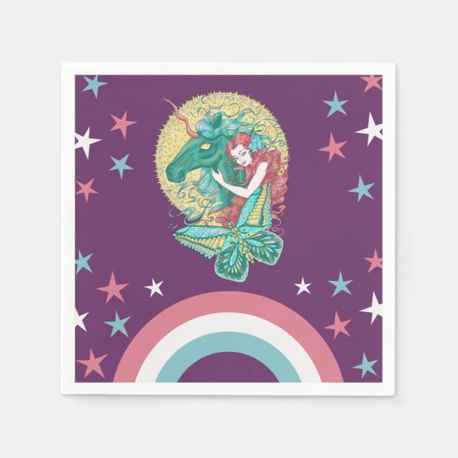Sweet Girl And Unicorn Drawing  Napkins (Front)