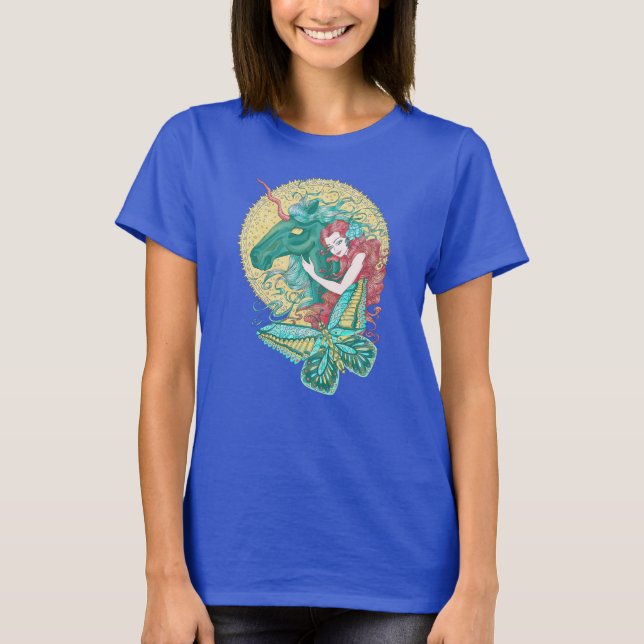 Sweet Girl And Unicorn Drawing T-Shirt (Front)