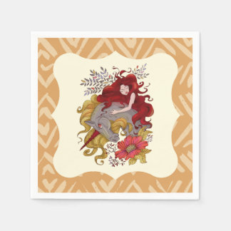 Sweet Girl And Unicorn Flowers Drawing Napkins