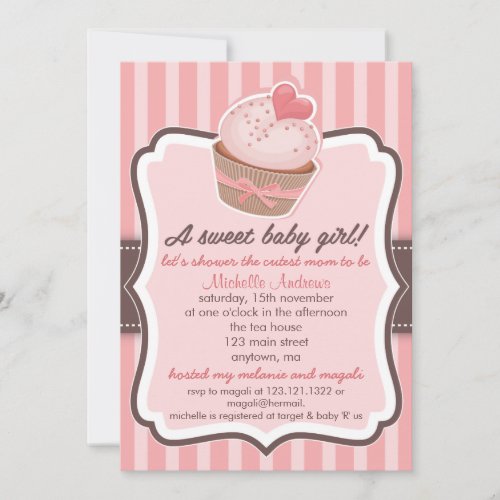 Sweet Girl Baby Shower Cupcake Pink Invitation