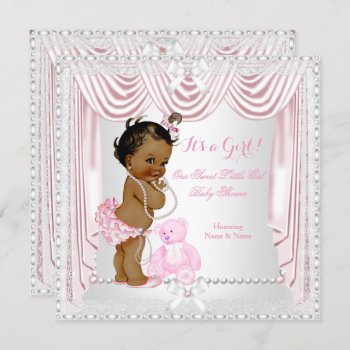 Sweet Girl Baby Shower Pink Satin Ethnic Invitation by VintageBabyShop at Zazzle