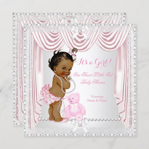 Sweet Girl Baby Shower Pink Satin Ethnic Invitation