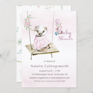 Sweet Girl Badger on Swing Baby Shower Invitation