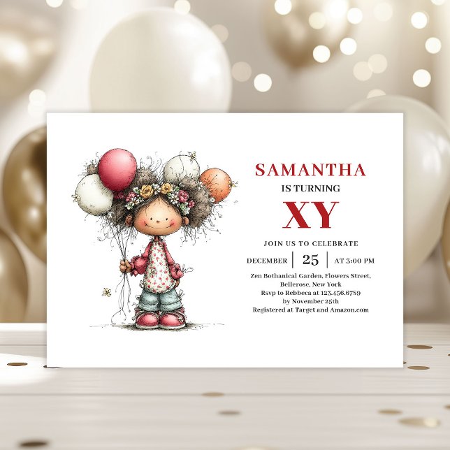 Sweet Girl Birthday Invitation Modern Editable   (Sweet Girl Birthday Invitation Modern Editable Template)