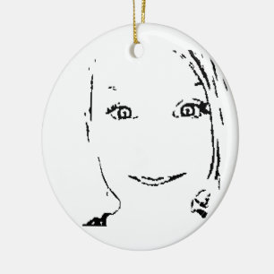Sweet Girl, Black White Portrait, Bright Eyes Ceramic Ornament