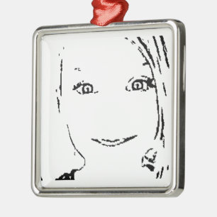 Sweet Girl, Black White Portrait, Bright Eyes Metal Ornament