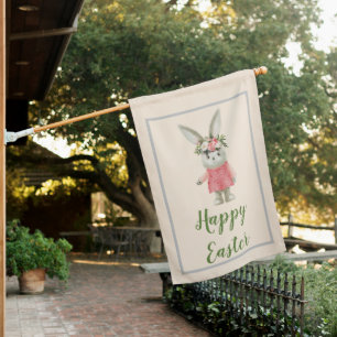 Sweet Girl Bunny Easter House Flag