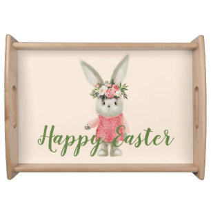 Sweet Girl Bunny Easter Serving Tray