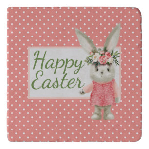 Sweet Girl Bunny Easter   Trivet