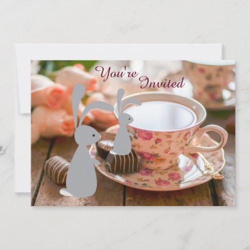 Sweet Girl Bunny Tea Cup Baby Shower Invitation