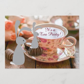 Sweet Girl Bunny Tea Party Baby Shower Invitation by TheCutieCollection at Zazzle
