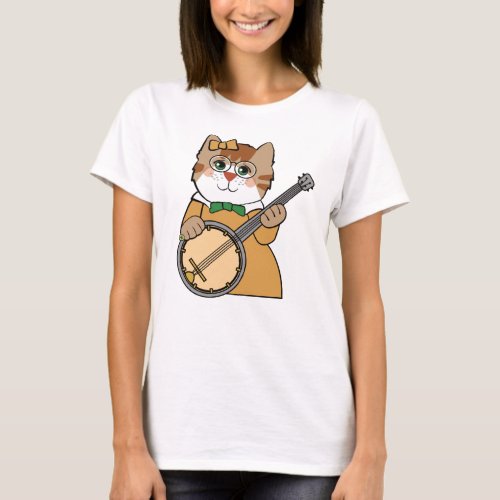 Sweet Girl Cat Playing Banjo T_Shirt