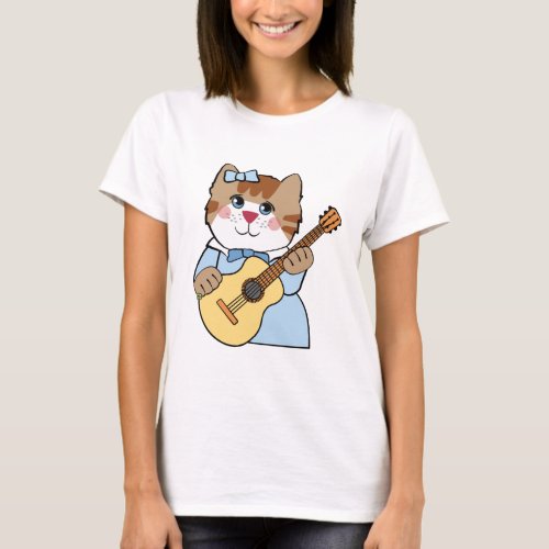 Sweet Girl Cat Playing Guitar T_Shirt
