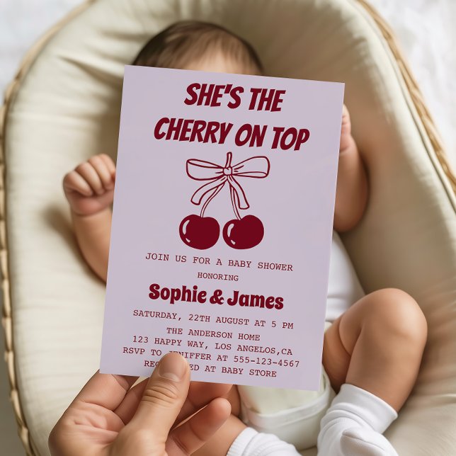 Sweet Girl Cherry on Top Baby Shower Party Invitation (Creator Uploaded)