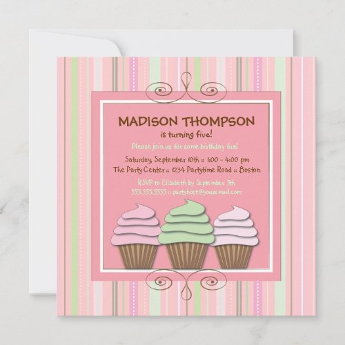 Sweet Girl Cupcake Birthday Party Invitation