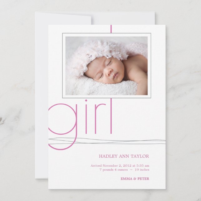 Sweet Girl Custom Photo Birth Announcement (Front)