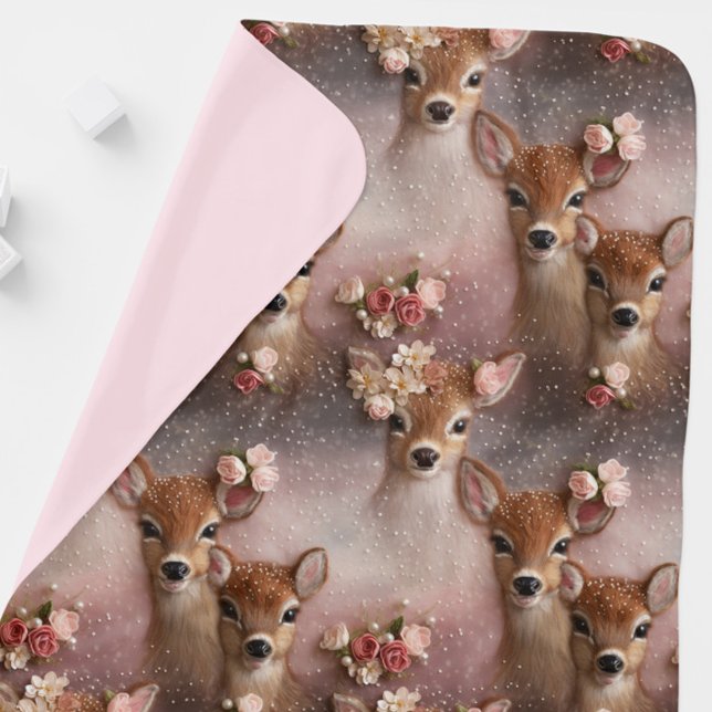 Sweet Girl Deer Baby Blanket (Sweet deer baby blanket with mom, baby, flowers and pearls.)