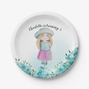 Sweet Girl Doll Watercolor Hand-painted Paper Plates