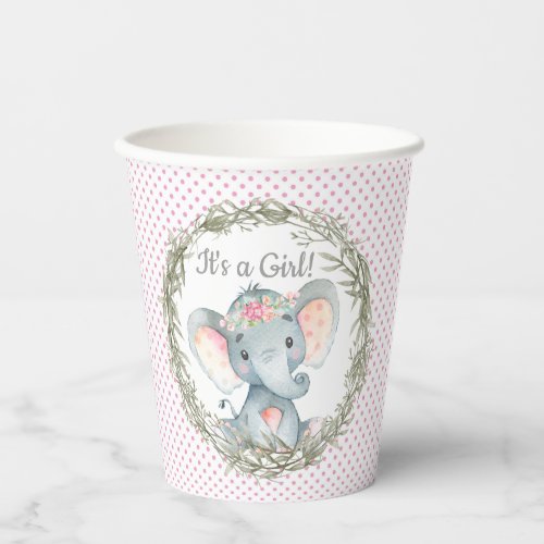 Sweet Girl Elephant Baby Shower Paper Cups