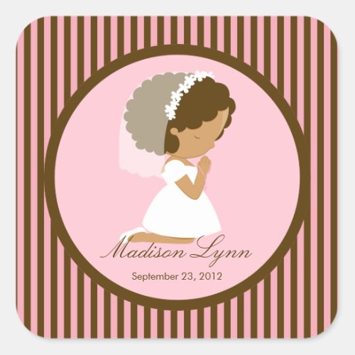 Sweet Girl First Holy Communion Sticker Brown Pink